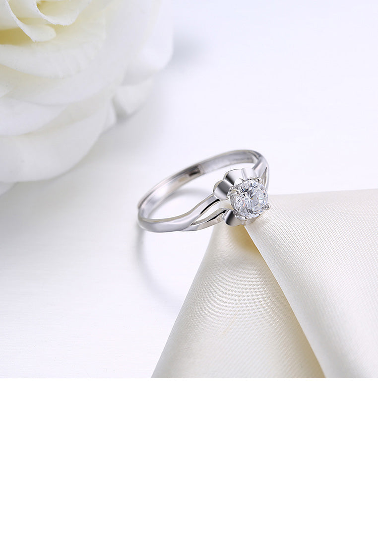 925 Sterling Silver Elegant Fashion Flower Adjustable Ring with Cubic Zircon