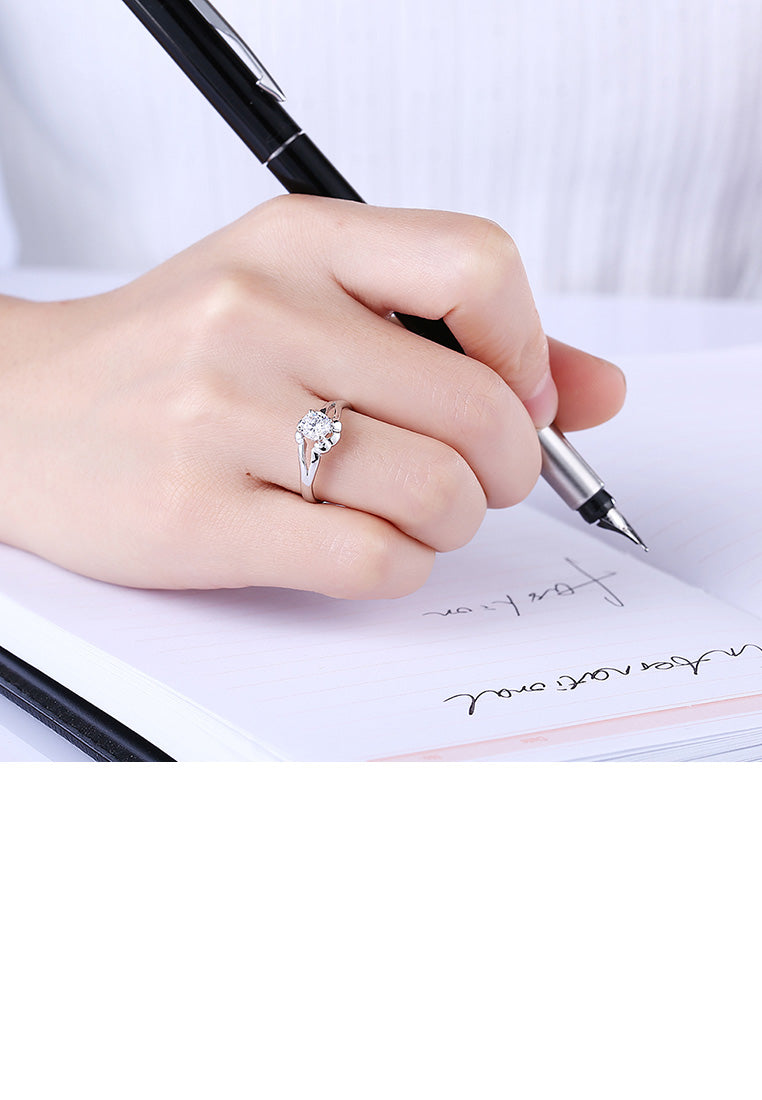 925 Sterling Silver Elegant Fashion Flower Adjustable Ring with Cubic Zircon