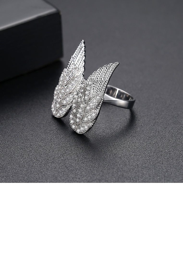 Simple and Fashion Angel Wings Adjustable Opening Ring with Cubic Zirconia - Luxurious Look