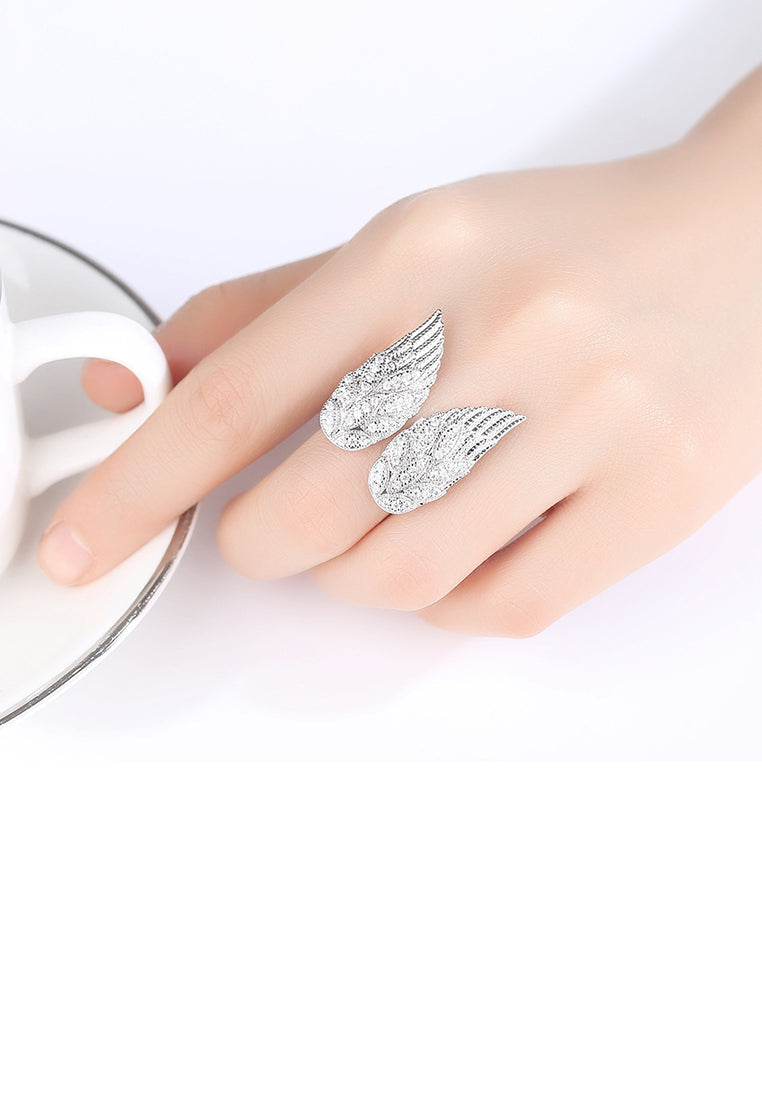 Simple and Fashion Angel Wings Adjustable Opening Ring with Cubic Zirconia - Luxurious Look