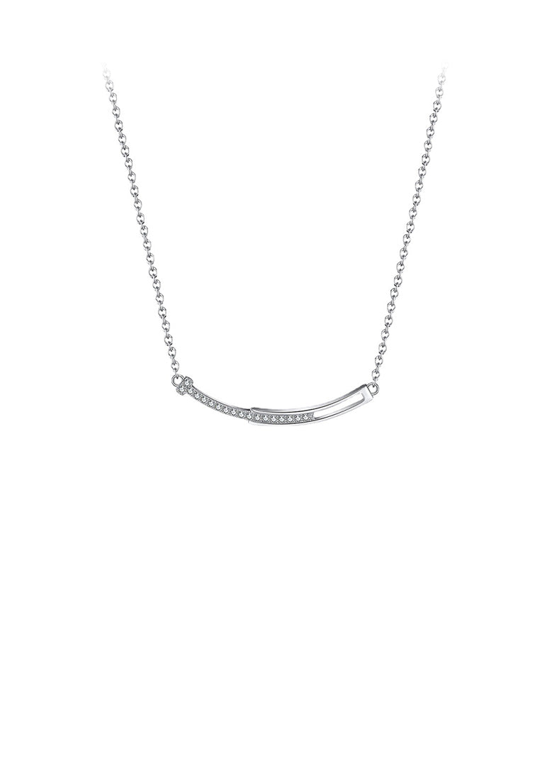 925 Sterling Silver Fashion Simple Curved Geometric Necklace with Cubic Zirconia - Luxurious Look