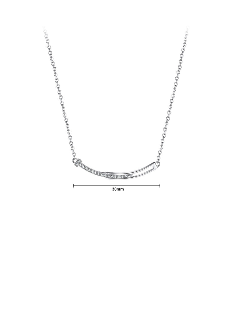 925 Sterling Silver Fashion Simple Curved Geometric Necklace with Cubic Zirconia - Luxurious Look