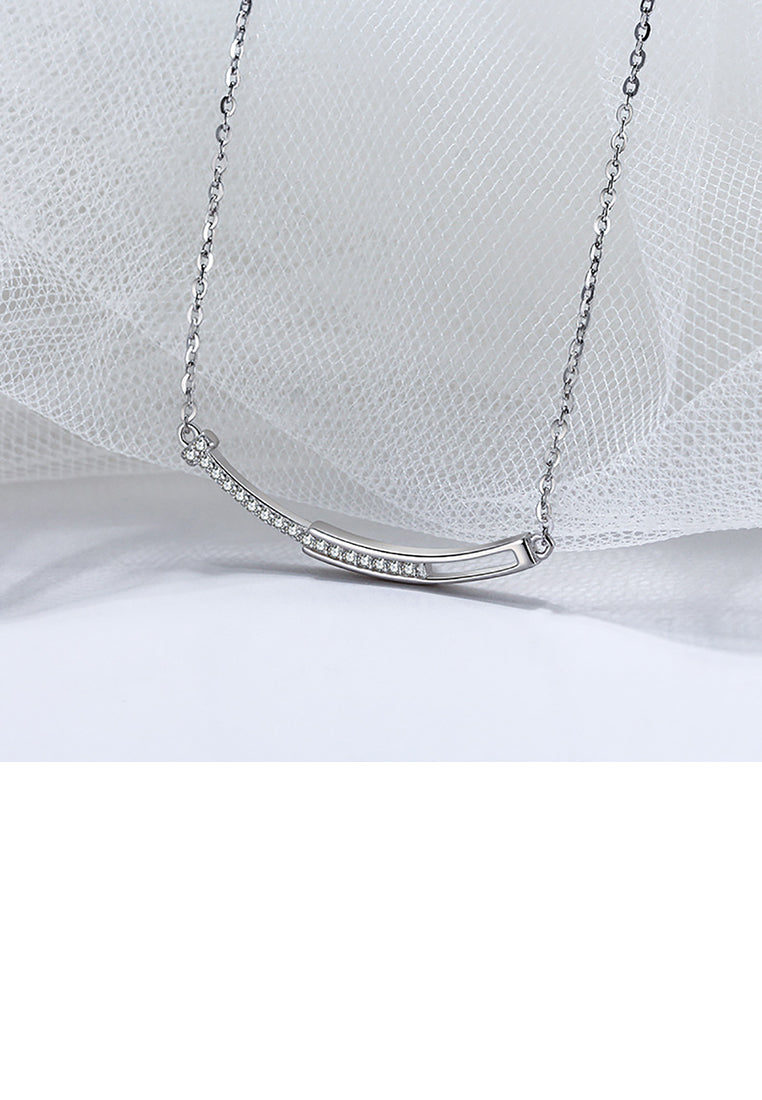 925 Sterling Silver Fashion Simple Curved Geometric Necklace with Cubic Zirconia - Luxurious Look