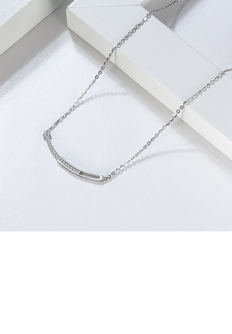 925 Sterling Silver Fashion Simple Curved Geometric Necklace with Cubic Zirconia - Luxurious Look