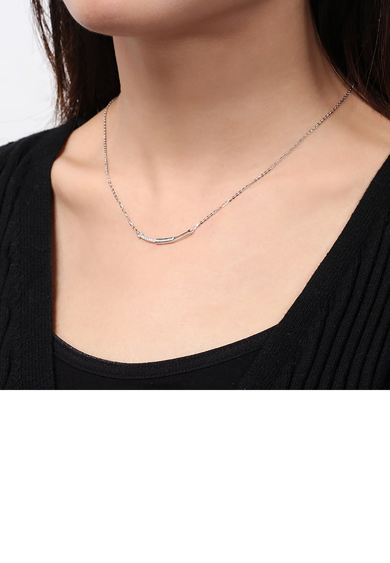 925 Sterling Silver Fashion Simple Curved Geometric Necklace with Cubic Zirconia - Luxurious Look