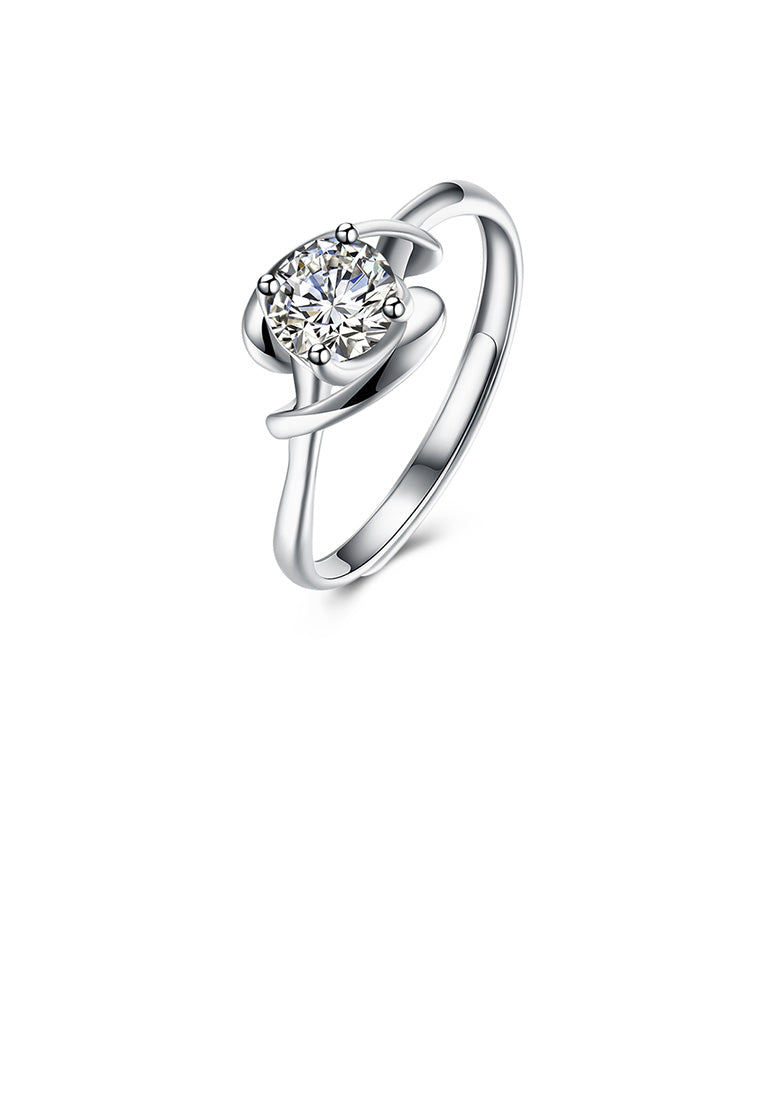 925 Sterling Silver Simple Fashion Round Cubic Zircon Adjustable Ring