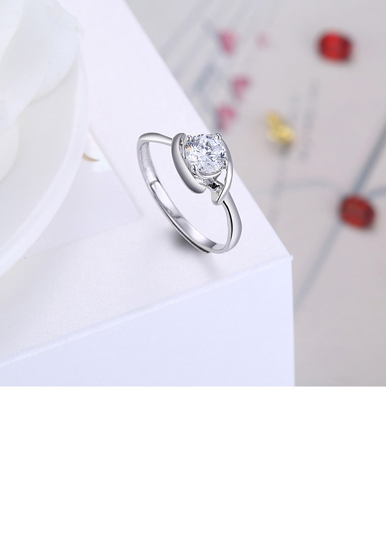 925 Sterling Silver Simple Fashion Round Cubic Zircon Adjustable Ring