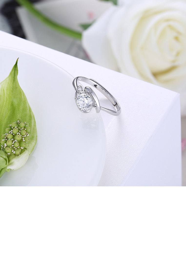 925 Sterling Silver Simple Fashion Round Cubic Zircon Adjustable Ring
