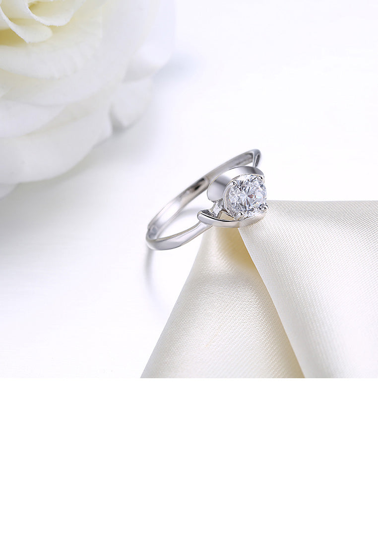 925 Sterling Silver Simple Fashion Round Cubic Zircon Adjustable Ring