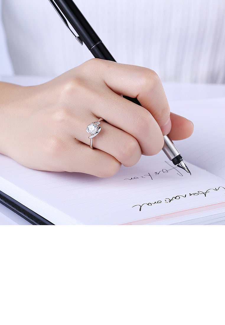 925 Sterling Silver Simple Fashion Round Cubic Zircon Adjustable Ring