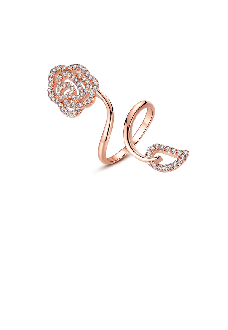 Simple and Elegant Plated Rose Gold Rose Flower Adjustable Ring with Cubic Zirconia - Luxurious Look