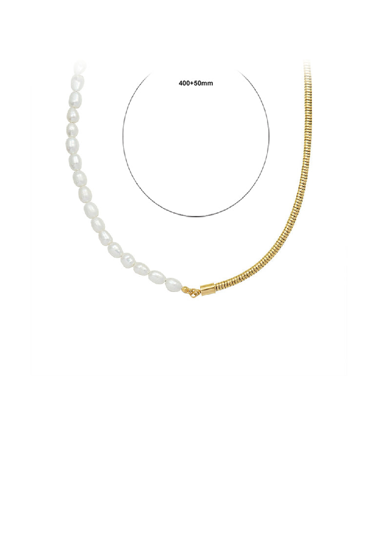 Fashion Temperament Plated Gold 316L Stainless Steel Imitation Pearl Stitching Necklace - Luxurious Look
