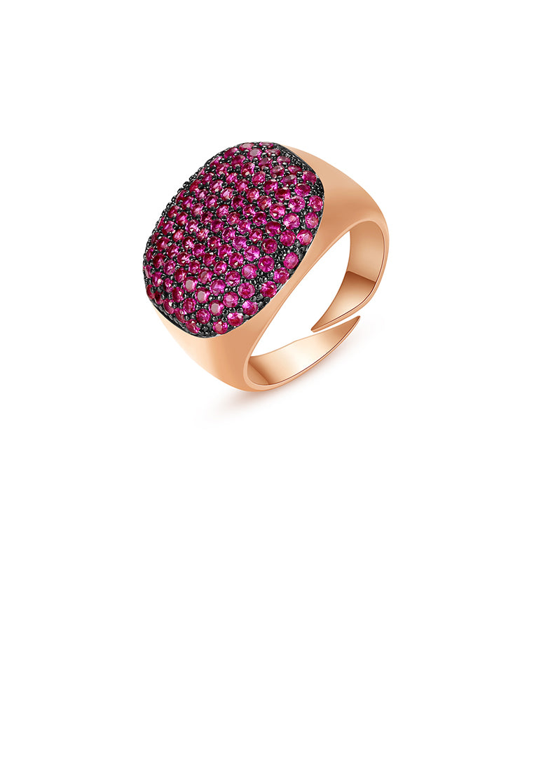 Simple and Bright Plated Rose Gold Geometric Adjustable Opening Ring with Purple Cubic Zirconia - Luxurious Look