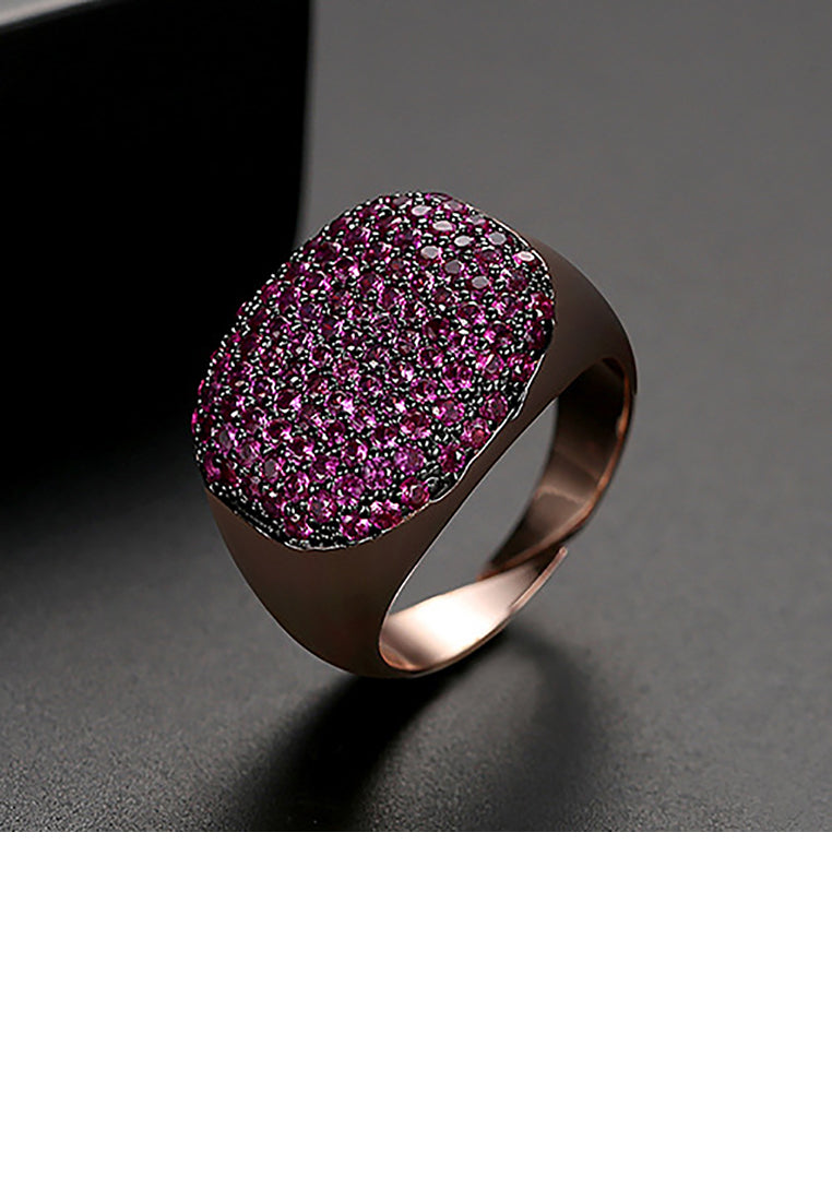Simple and Bright Plated Rose Gold Geometric Adjustable Opening Ring with Purple Cubic Zirconia - Luxurious Look