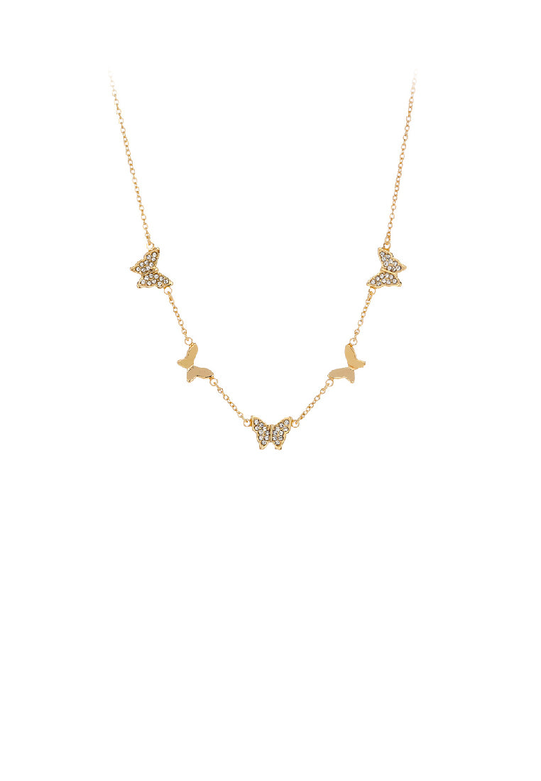 Simple and Elegant Plated Gold Butterfly Necklace with Cubic Zirconia - Luxurious Look