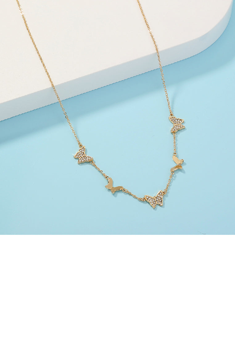 Simple and Elegant Plated Gold Butterfly Necklace with Cubic Zirconia - Luxurious Look