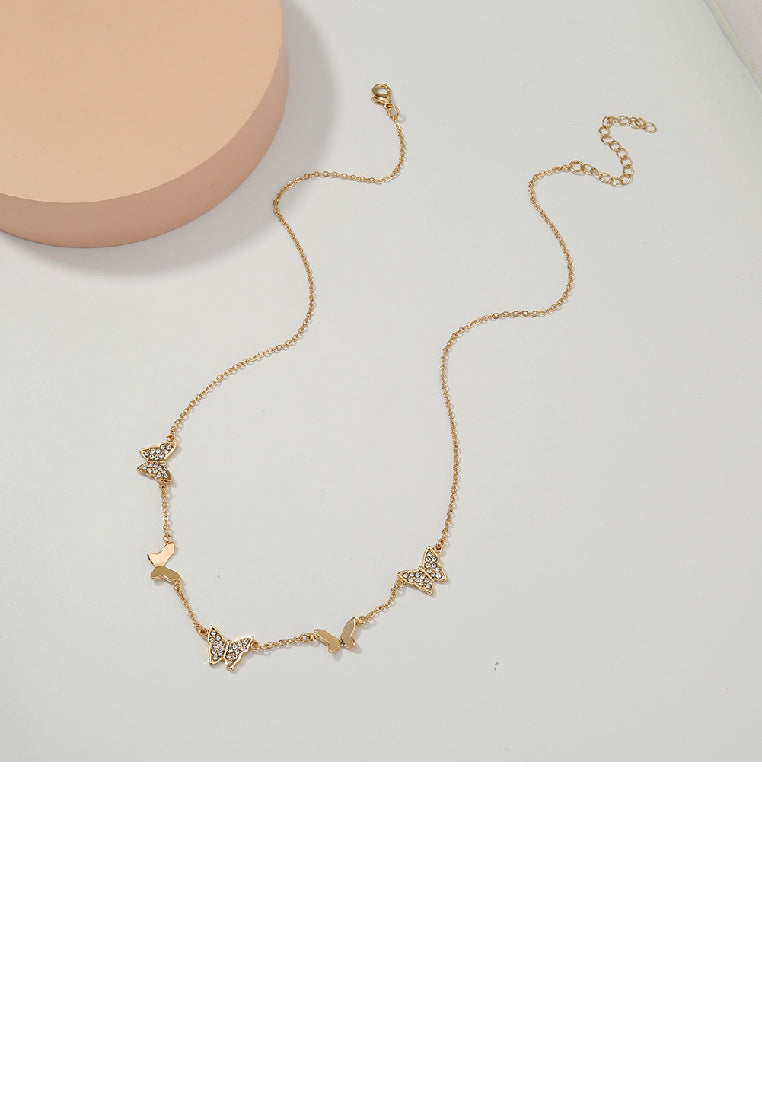 Simple and Elegant Plated Gold Butterfly Necklace with Cubic Zirconia - Luxurious Look