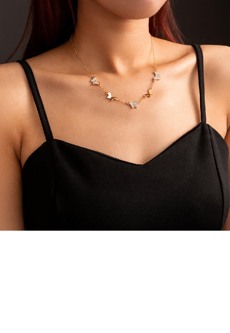 Simple and Elegant Plated Gold Butterfly Necklace with Cubic Zirconia - Luxurious Look