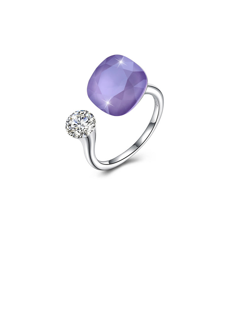 925 Sterling Silver Fashion Individual Purple Austrian Element Crystal Square Adjustable Ring