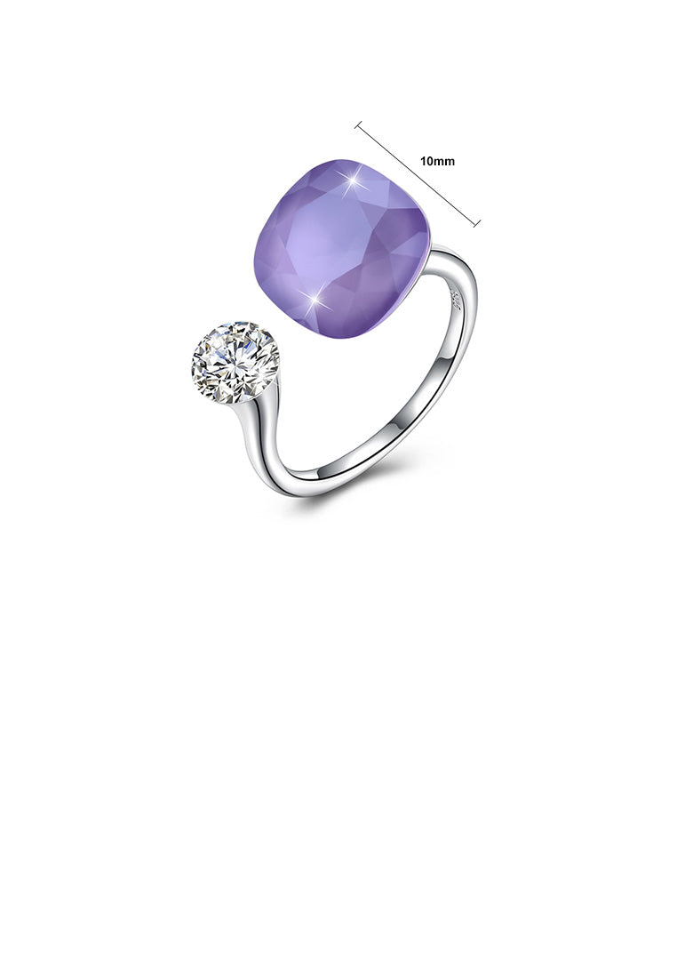 925 Sterling Silver Fashion Individual Purple Austrian Element Crystal Square Adjustable Ring