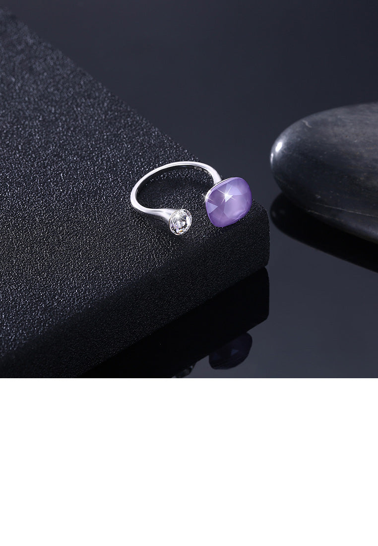 925 Sterling Silver Fashion Individual Purple Austrian Element Crystal Square Adjustable Ring