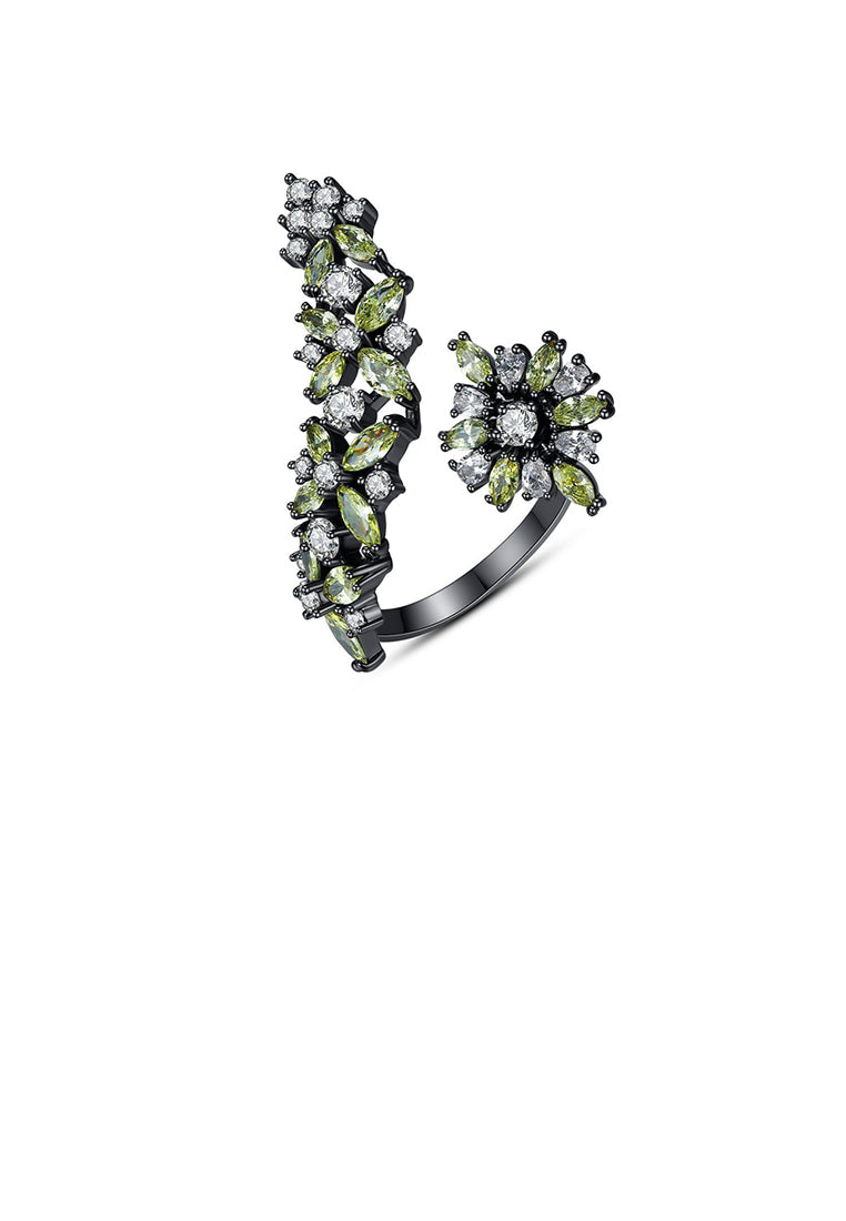Fashion Simple Plated Black Geometric Flower Adjustable Opening Ring with Cubic Zirconia - Luxurious Look