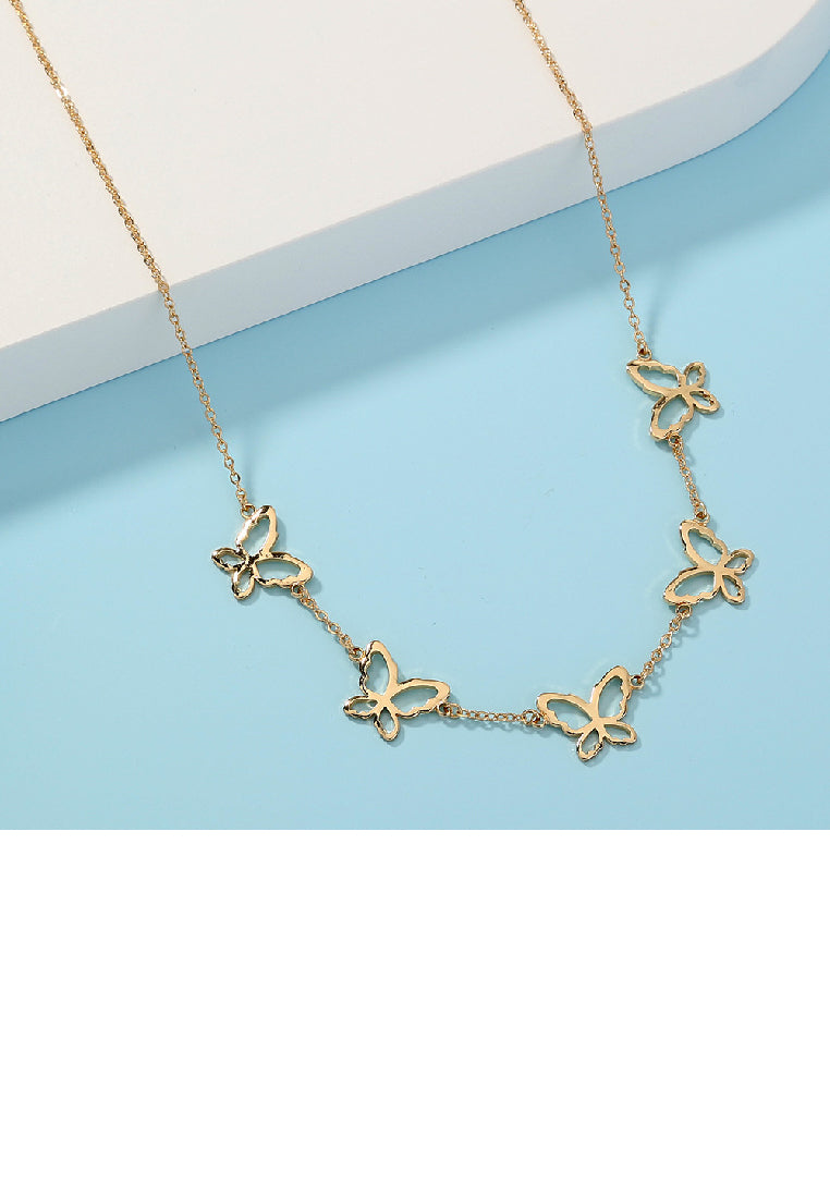 Fashion and Elegant Plated Gold Hollow Butterfly Necklace