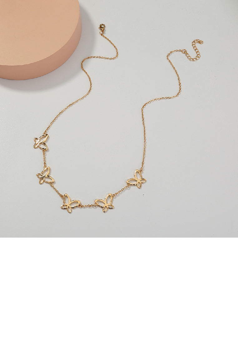 Fashion and Elegant Plated Gold Hollow Butterfly Necklace