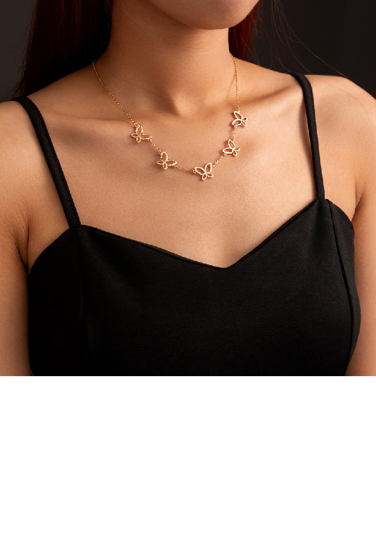Fashion and Elegant Plated Gold Hollow Butterfly Necklace