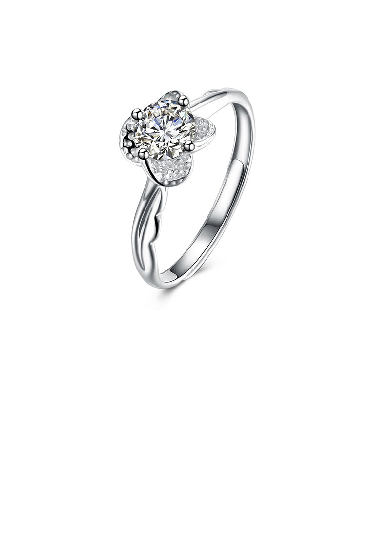 925 Sterling Silver Elegant Bright Flower Adjustable Ring with Cubic Zircon