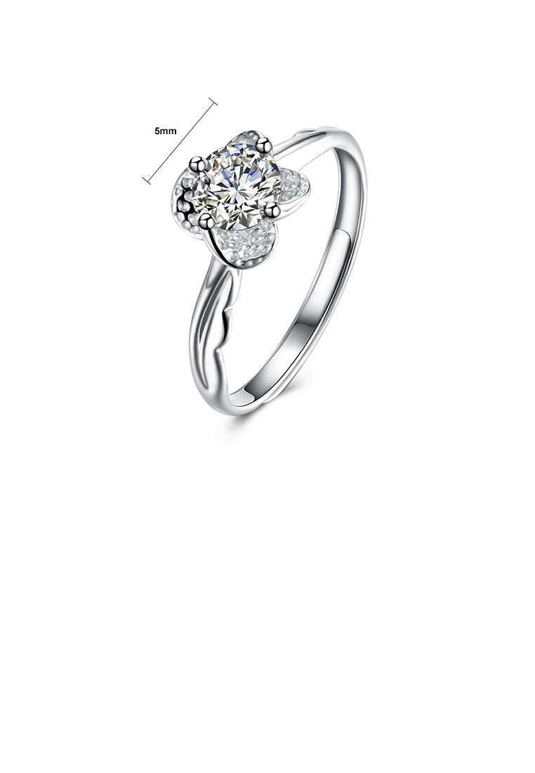 925 Sterling Silver Elegant Bright Flower Adjustable Ring with Cubic Zircon