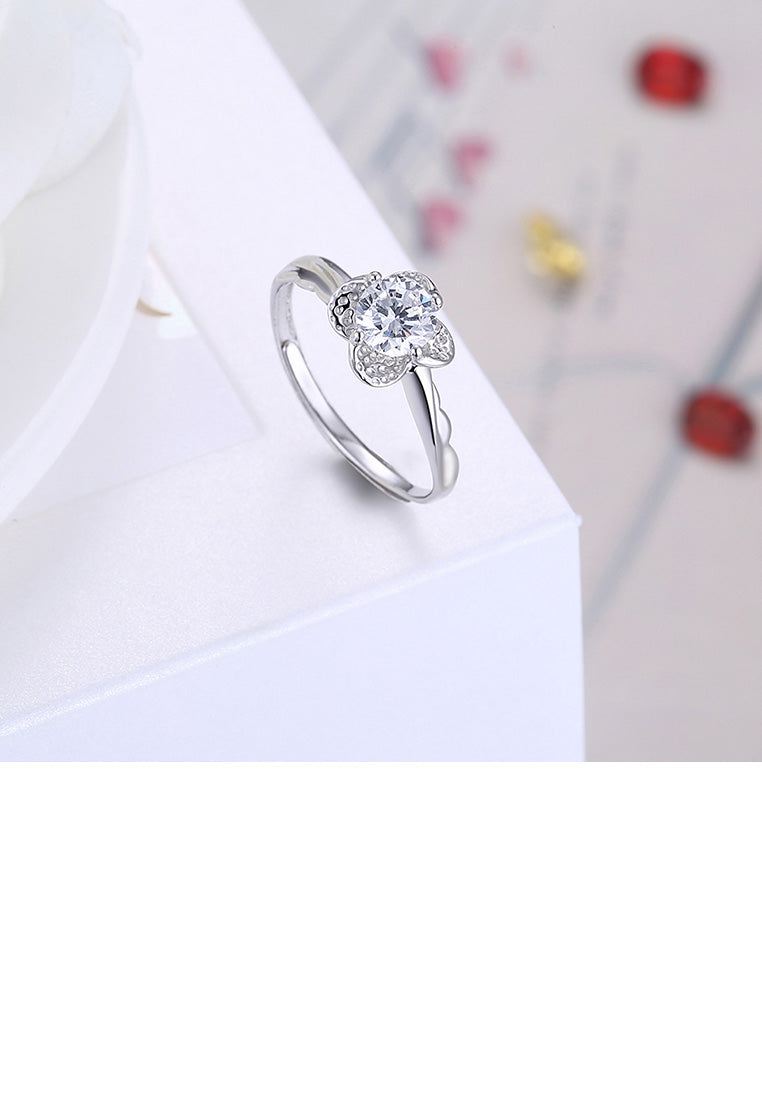 925 Sterling Silver Elegant Bright Flower Adjustable Ring with Cubic Zircon
