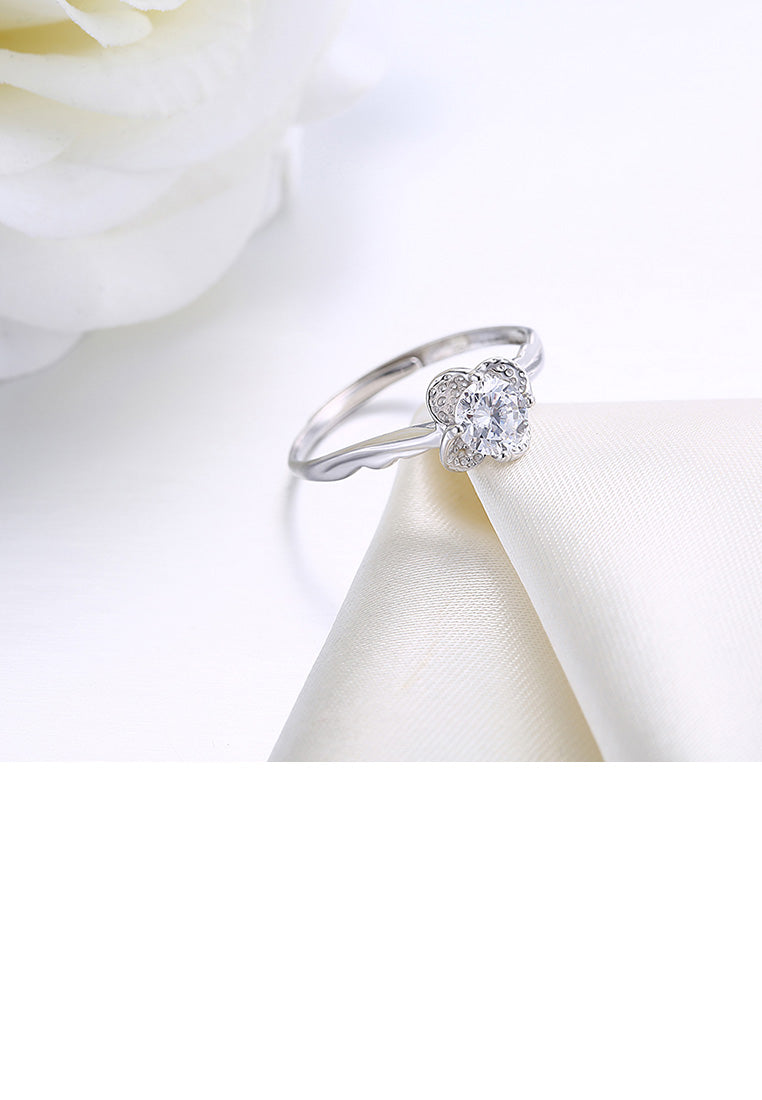 925 Sterling Silver Elegant Bright Flower Adjustable Ring with Cubic Zircon