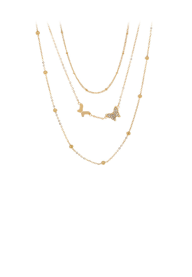 Simple and Elegant Plated Gold Butterfly Layered Necklace with Cubic Zirconia - Luxurious Look