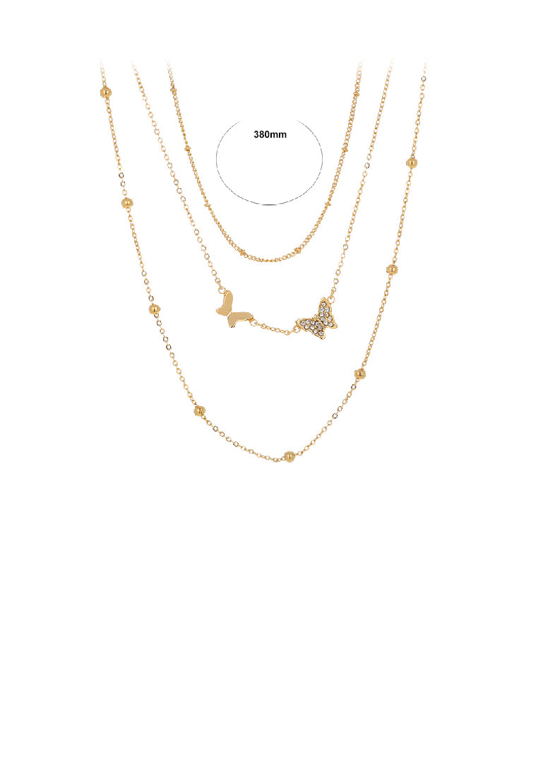 Simple and Elegant Plated Gold Butterfly Layered Necklace with Cubic Zirconia - Luxurious Look