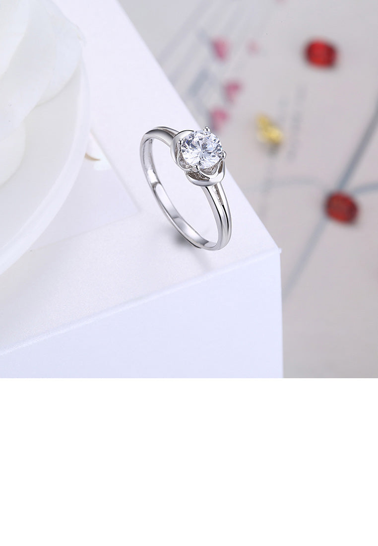 925 Sterling Silver Fashion Simple Flower Adjustable Ring with Cubic Zircon