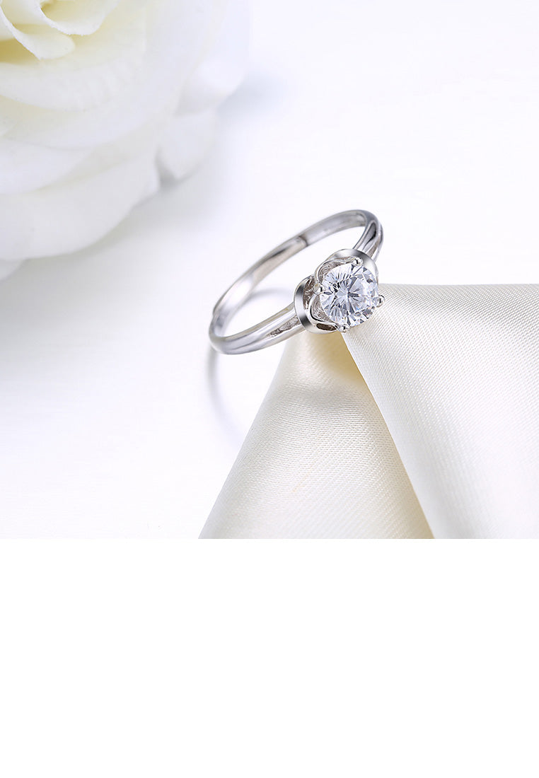925 Sterling Silver Fashion Simple Flower Adjustable Ring with Cubic Zircon