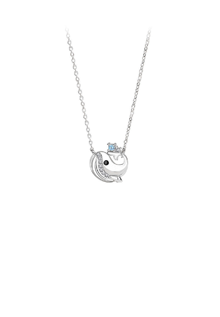 925 Sterling Silver Fashion Cute Whale Pendant with Cubic Zirconia and Necklace - Luxurious Look