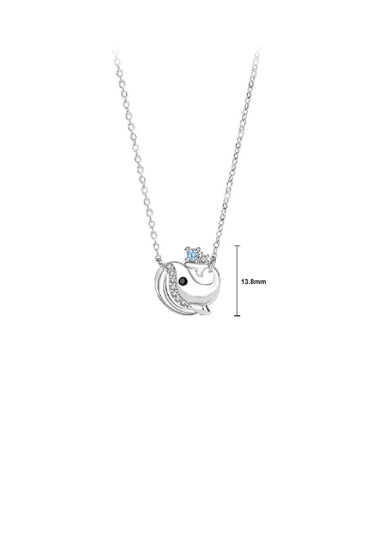 925 Sterling Silver Fashion Cute Whale Pendant with Cubic Zirconia and Necklace - Luxurious Look