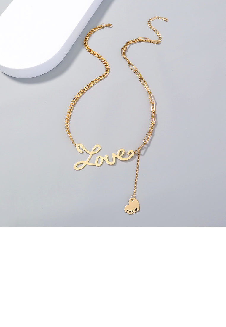 Fashion Temperament Plated Gold Love Tassel Heart Necklace