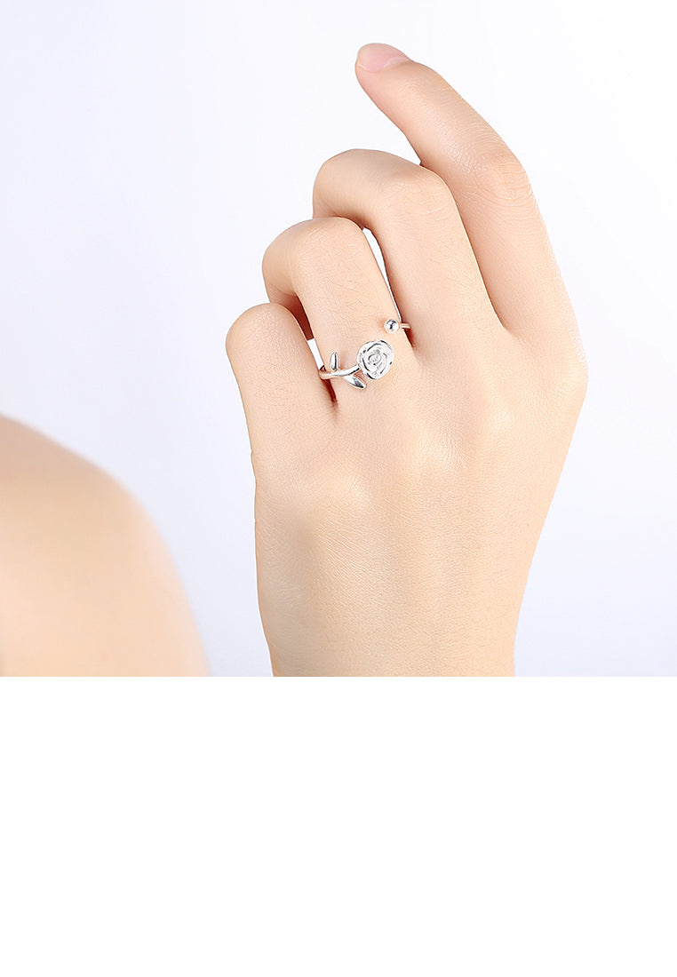 925 Sterling Silver Elegant Noble Fashion Romantic Rose Adjustable Opening Ring