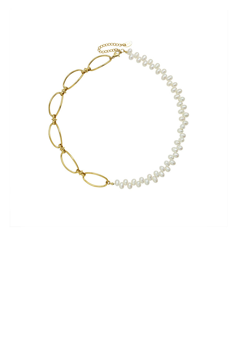 Elegant Temperament Plated Gold 316L Stainless Steel Chain Stitching Imitation Pearl Necklace - Luxurious Look