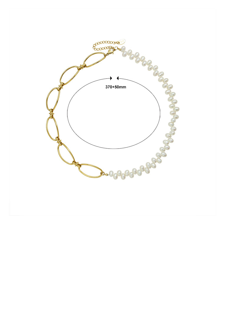 Elegant Temperament Plated Gold 316L Stainless Steel Chain Stitching Imitation Pearl Necklace - Luxurious Look