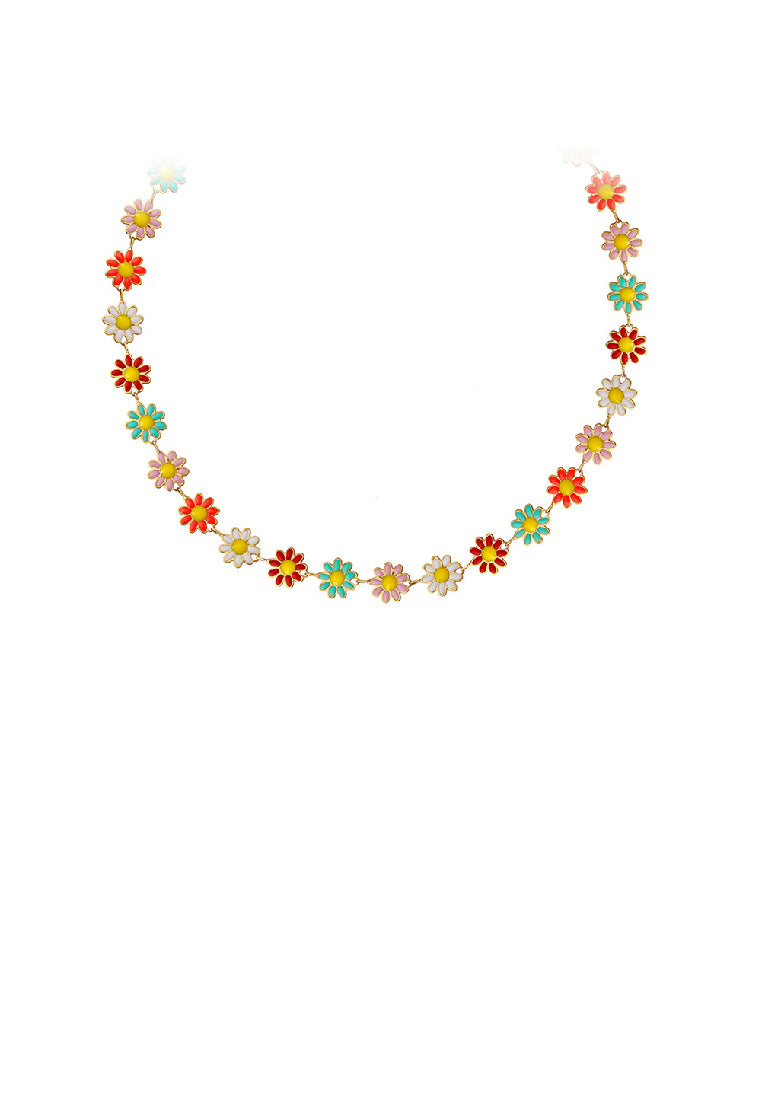Fashion Temperament Plated Gold 316L Stainless Steel Enamel Colorful Flower Necklace