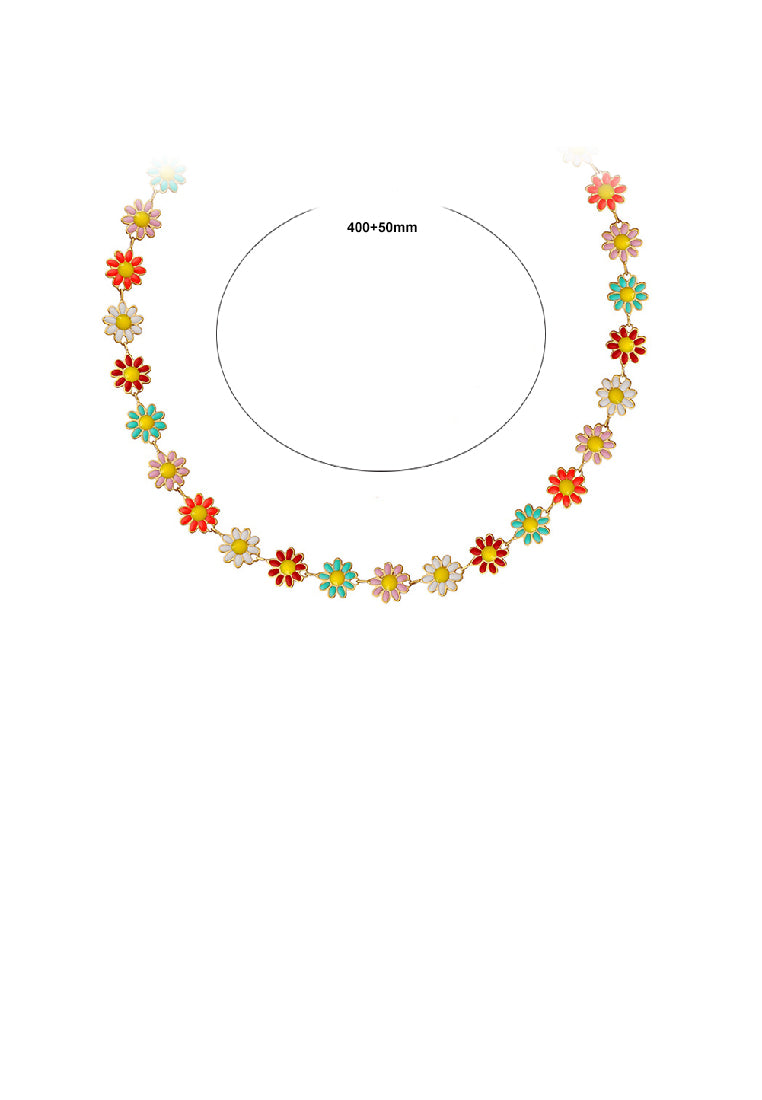 Fashion Temperament Plated Gold 316L Stainless Steel Enamel Colorful Flower Necklace