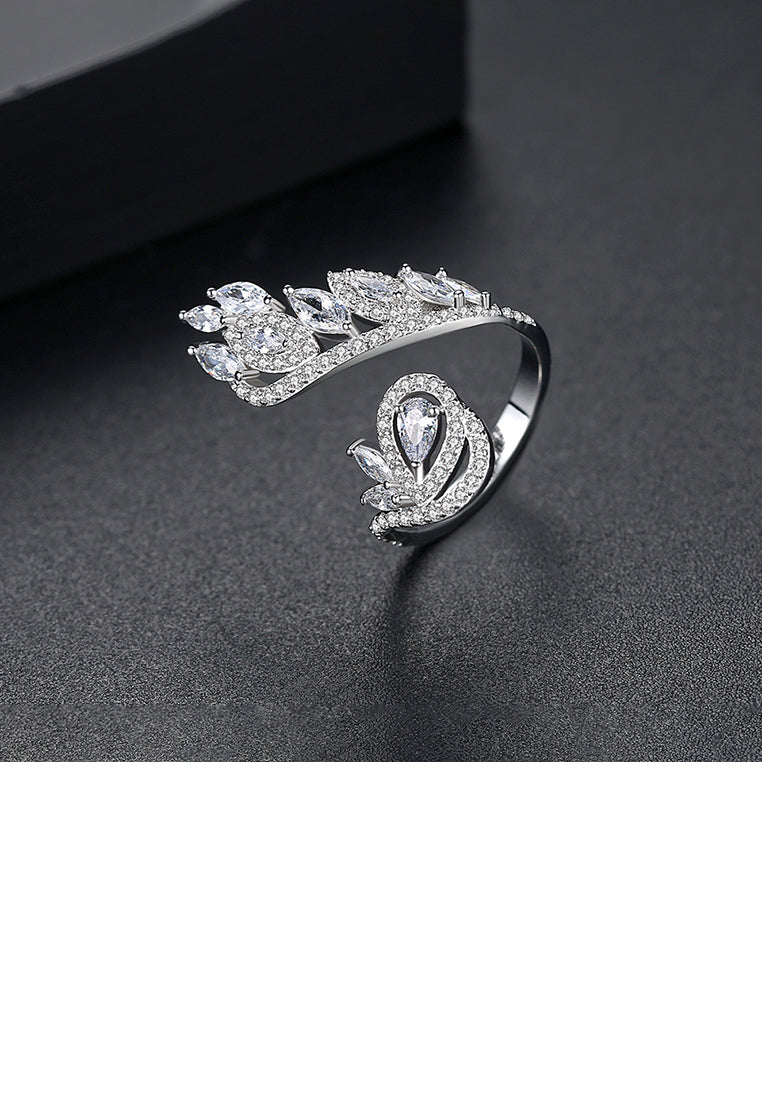 Simple Bright Geometric Pattern Cubic Zirconia Adjustable Open Ring - Luxurious Look