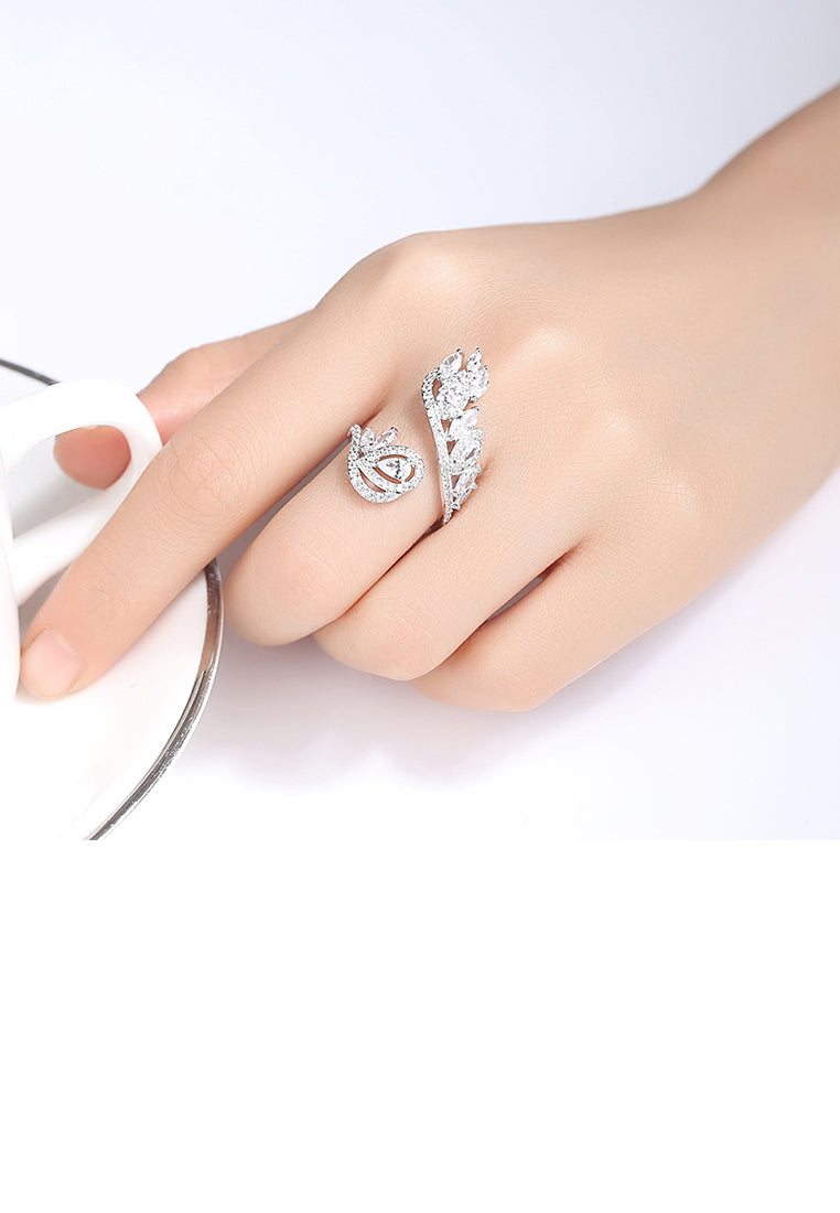Simple Bright Geometric Pattern Cubic Zirconia Adjustable Open Ring - Luxurious Look