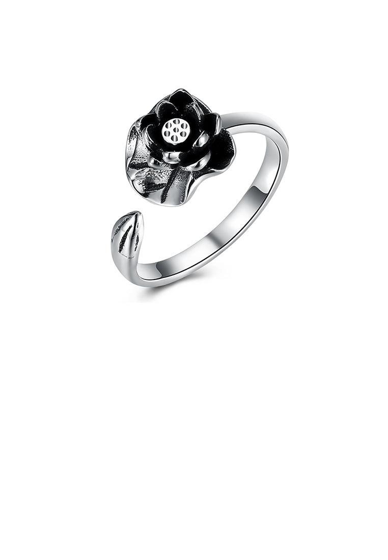 925 Sterling Silver Vintage Elegant Fashion Lotus Flower Adjustable Opening Ring