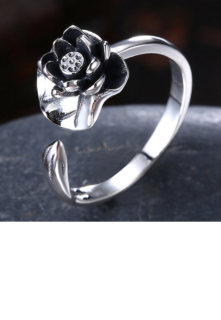 925 Sterling Silver Vintage Elegant Fashion Lotus Flower Adjustable Opening Ring