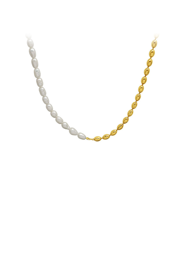 Simple Temperament Plated Gold 316L Stainless Steel Imitation Pearl Stitching Ball Necklace - Luxurious Look